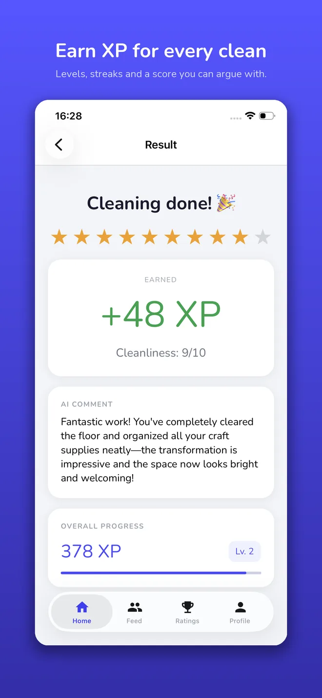 The result screen awarding XP for the improvement