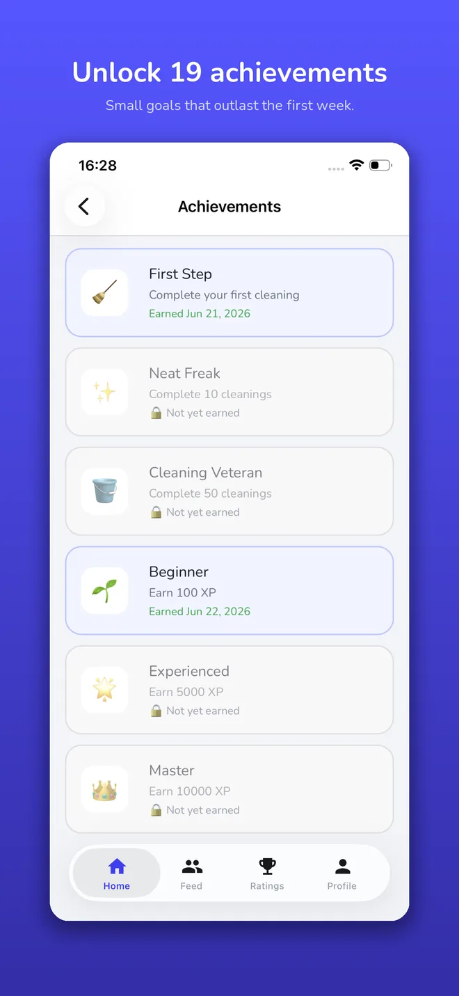 The achievements screen with unlocked badges